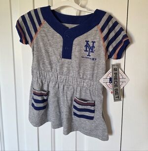MLB NY Mets Baby Dress 18M and 2T NWT With Bloomers Short Sleeves Baseball
